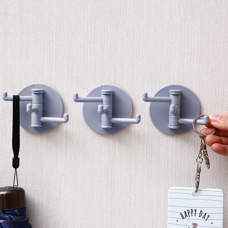 Bathroom Wall Hanging Rotatable 3 Hooks Adhesive Bracket Holder (Grey) Newly