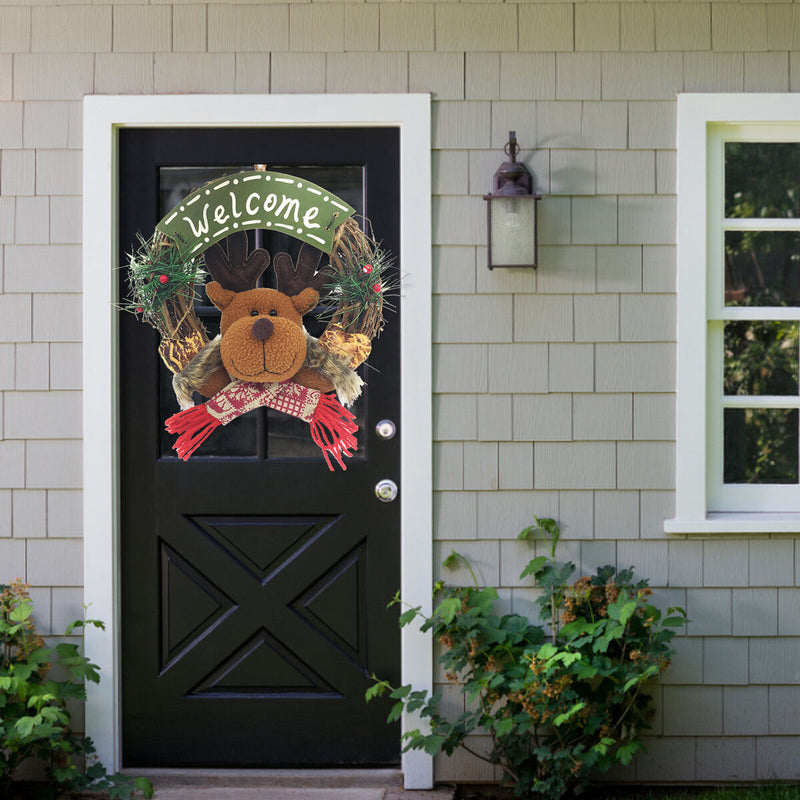 Christmas Wreath Welcome Ornament Elk Reindeer Artificial Berry Pine Branch
