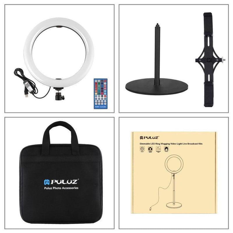 Dimmable Bluetooth Dual Phone Brackets Selfie Video Light Kit LED Ring Light