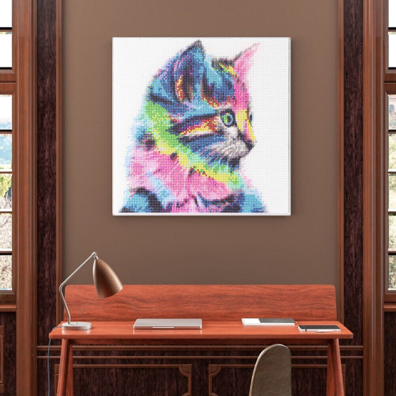 Full Round Drill Acrylic Diamond Painting Colored Cat Kit Rhinestones Pictu