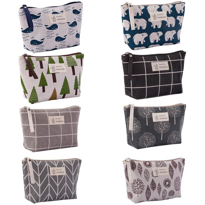 3pcs Printed Cosmetic Bag Canvas Purse Zip Makeup Wash Storage Pouch