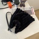 Women Fashion Plush Shoulder Bag Winter Large Capacity Handbags (B Black)