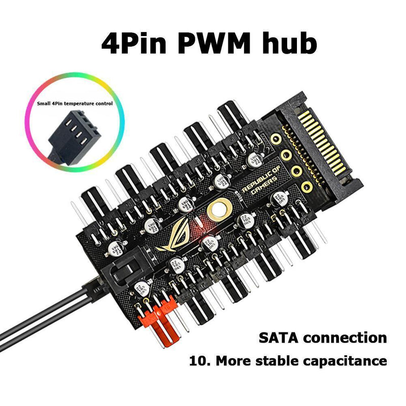 1 to 10 4 Pin PWM Cooler Fan HUB Splitter Extension Speed Controller (SATA)