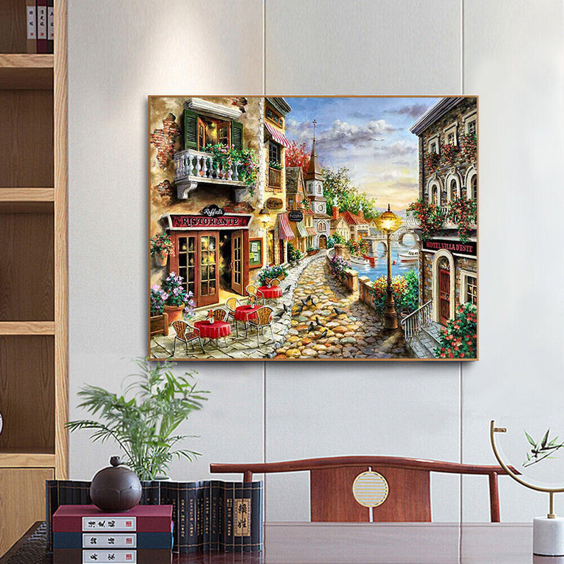 Oil Paint By Numbers Street Scene Frameless Picture Craft Kit for Living Room