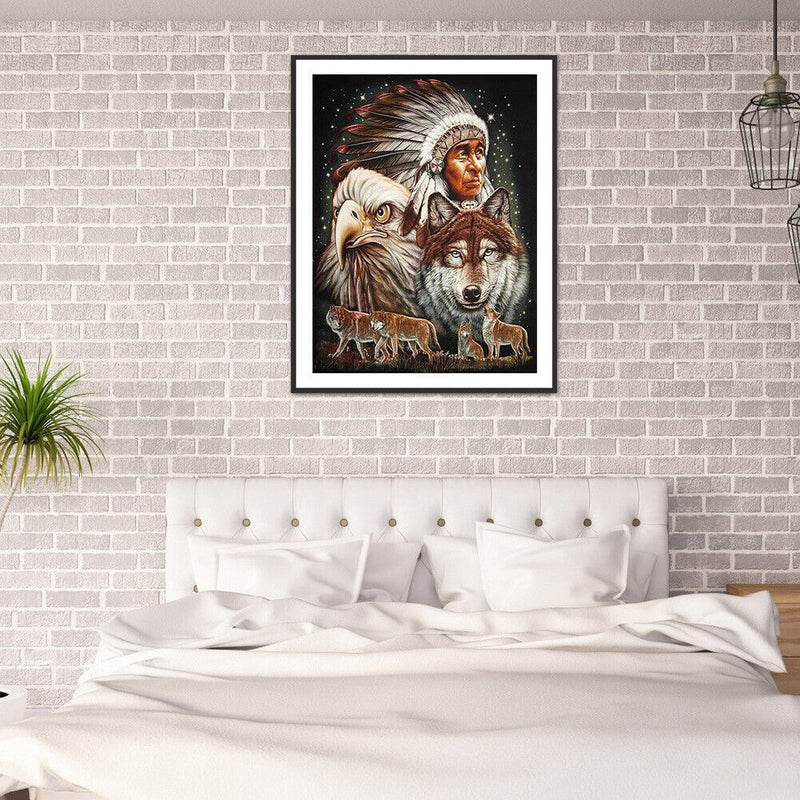 5D DIY Diamond Painting Indians Animal Full Round Drill Mosaic Picture Decor Kit