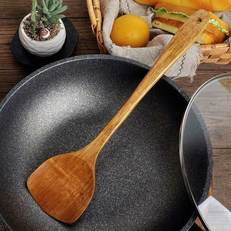 1Set Wooden Cooking Rice Spatula Scoop Non-stick Hand Shovel Wok Kitchen T1L8