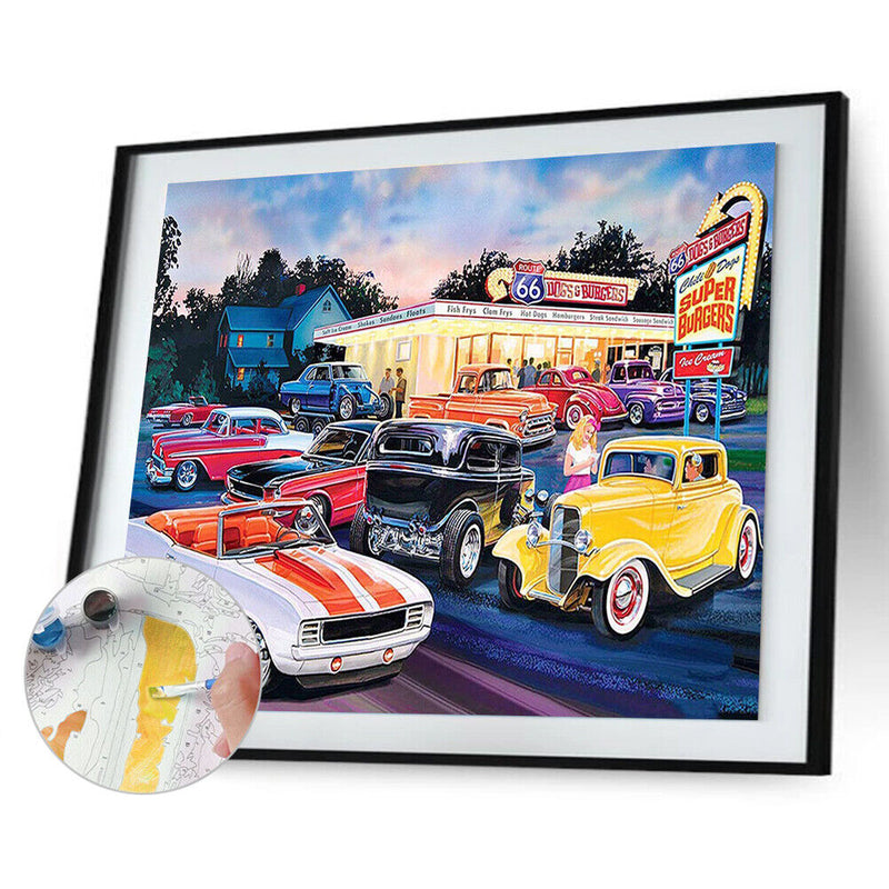 Digital Paint Car Painted By Numbers On Canvas Wall