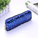 Sequins Pencil Case Cosmetics Bags Women Girl Purse Clutch Pen Bags (Blue)