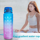 1000ml Sports Water Bottle Time Marker Outdoor Portable Cups (Blue Lid) Newly