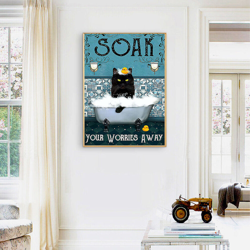 Hand Painted on Canvas DIY Cat in Bathtub Oil Paint By Numbers Drawing Kit Craft