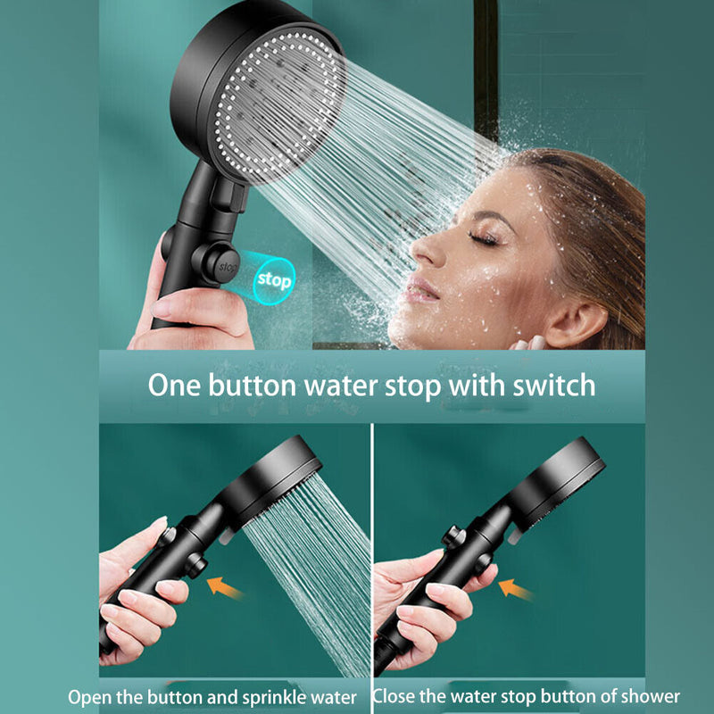 5 Modes High Pressure Handheld Shower Heads Water Saving Sprayer (Black) Newly
