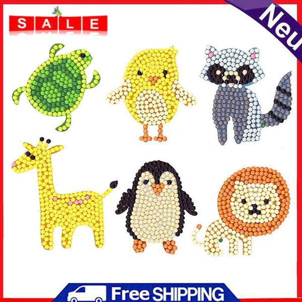 6pcs Animal Color Self-Adhesive DIY Diamond Stickers Painting Phone Decor Kit