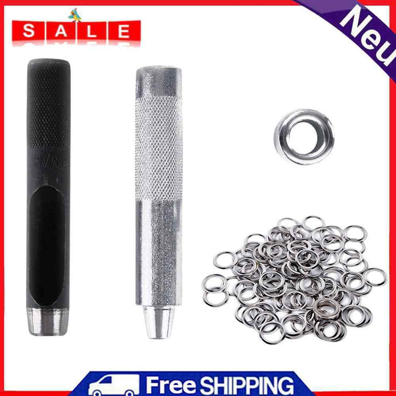 100pcs 12mm DIY Craft Metal Eyelets Grommets Rings Kit with Mounting Punch Rods