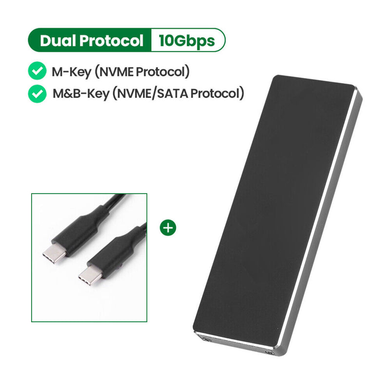 M2 SSD Case Enclosure Disk Box M.2 to USB 3.1 Adapter (C-C Cable)(Black)