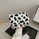 Autumn Plush Shoulder Purse Retro Women Animal Messenger Chain Bag (Cow)