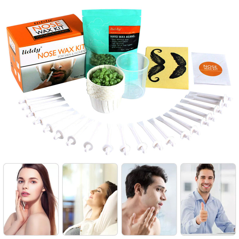 Nose Wax Kit - 50g Wax 20 Applicators 8 Mustache Guards 10 Paper Cup etc