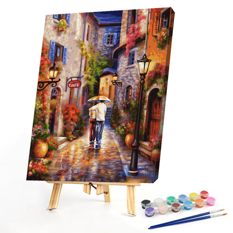 Couple in Alley Oil Paint By Numbers Kit DIY Acrylic Painting on Canvas