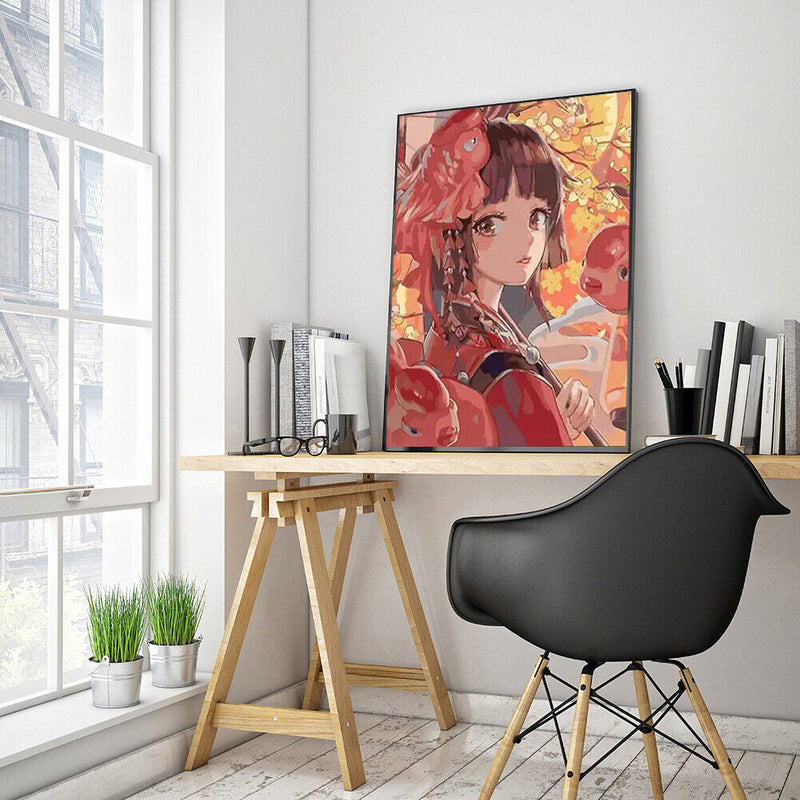 Hand Painted Oil Anime Girl Drawing DIY Canvas Paint By Numbers Wall Decor Kit