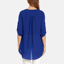 Fashion Women V-neck Pure Color Tops 3/4 Sleeve Chiffon Irregular Loose T-shirt