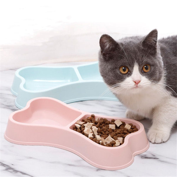 Dish Feeder Cat Puppy Bone Shape Cat Bowls Food Water Feeder Pet Double Bowls