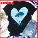 Heart-shaped Print Whale Letter Tea T-Shirt (Black M)