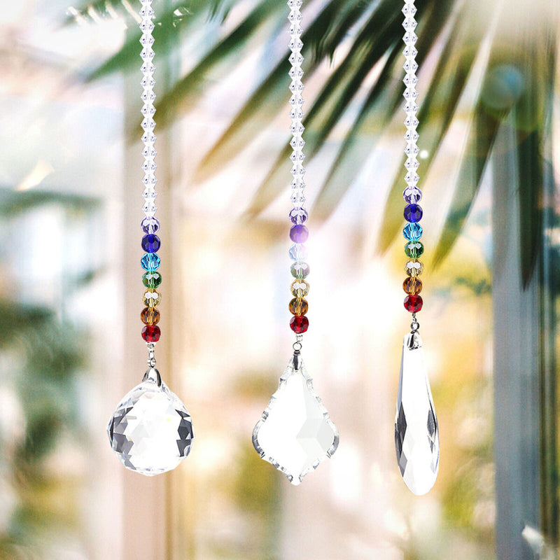 Crystal Ornaments 3 Pack Clear Glass Crystal Hanging Decoration with Chain