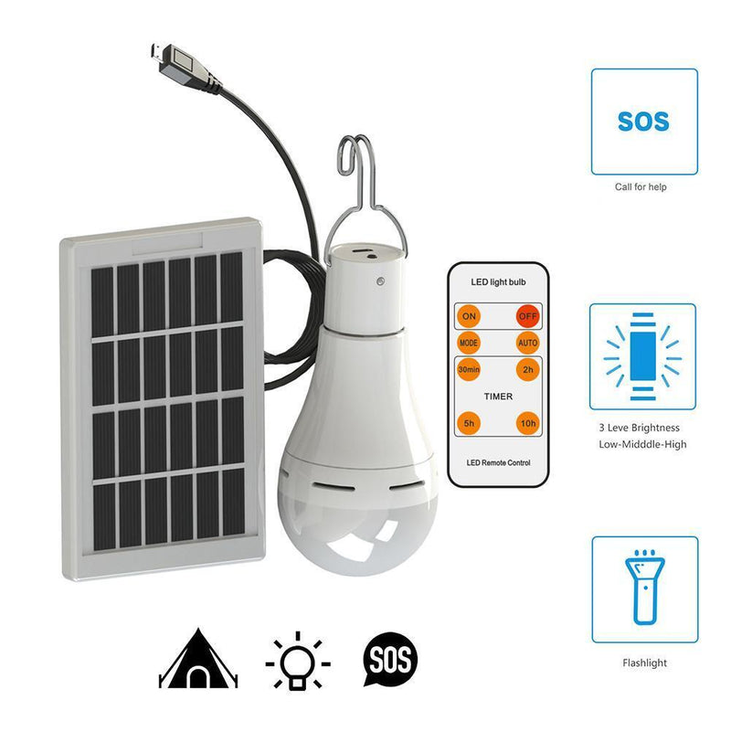 5 Mode 20 COB LED Solar Light USB Rechargeable Bulb Lamp (7W Remote Control