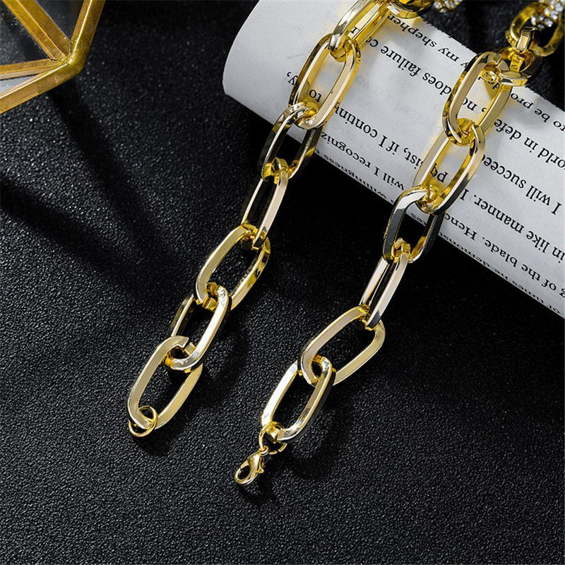 Diamond Fashion Necklace Hip Hop Link Chain Inlaid Rhinestone Cuban Necklace