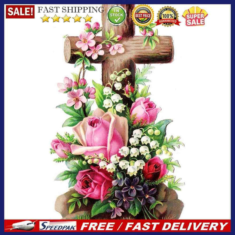Diamond Painting Kit Flower Cross Full Square Drill Rhinestone DIY Decorati