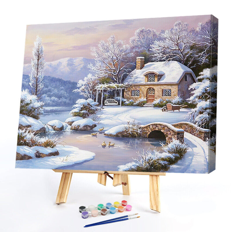 Snow Scene Paint By Numbers Kit DIY Frameless Art Acrylic Picture On Canvas