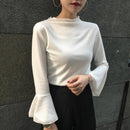 Spring Daily Flare Sleeve T-shirt Women Sweet Bottoming Tops (White XL)