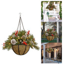Christmas Basket Pendant Pinecone LED Lights Wreath Pendant for Door Tree Window