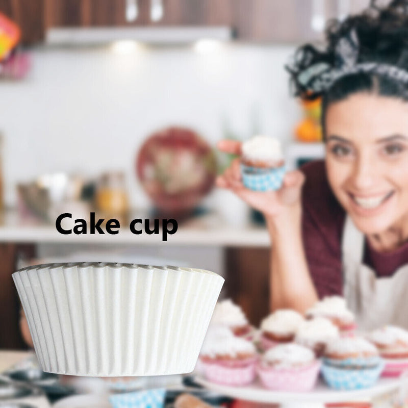 100pcs Cupcake Paper Oilproof Liner Baking Cup Tray Muffin Wrapper (White) Newly