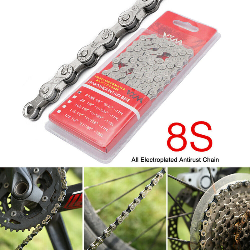 6 7 8 Speed Carbon Steel Bicycle Chain 1/2 x 2/32"" 116 Links Cycling Parts