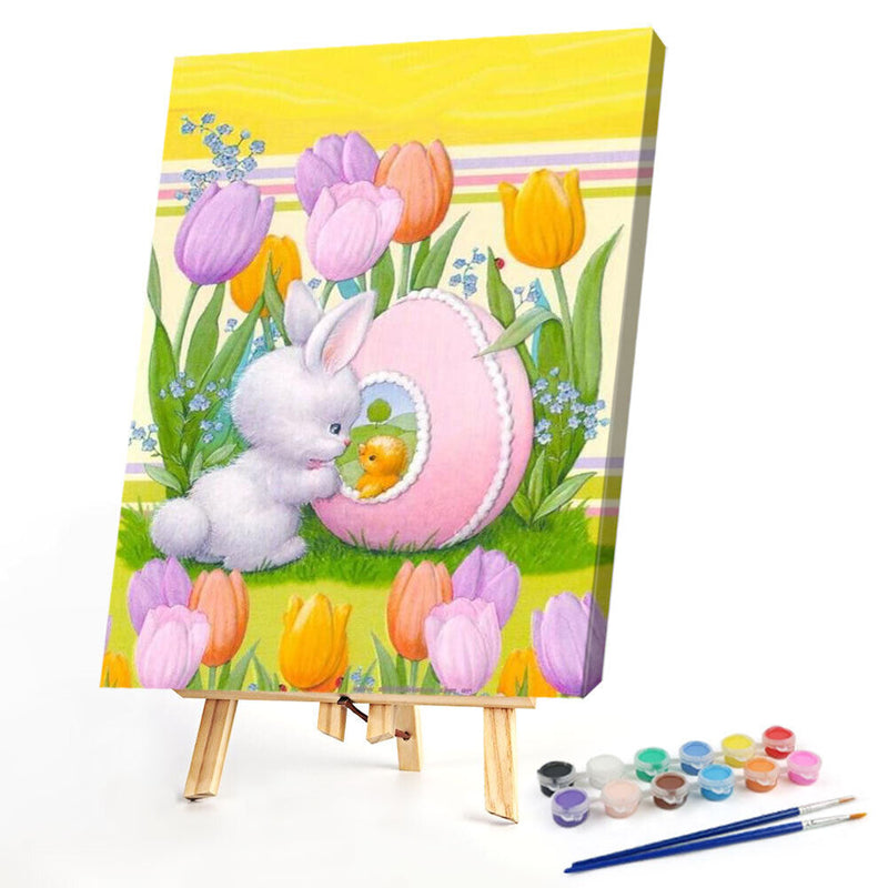Easter Bunny Oil Paint By Numbers Kits Canvas Picture Wall Art DIY Craft Colo