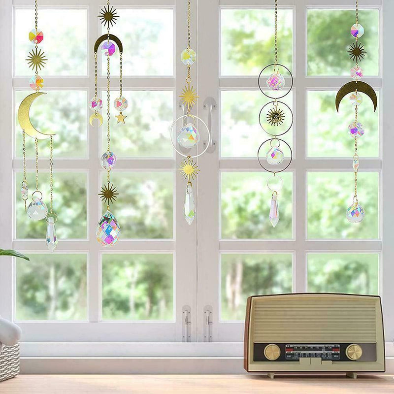 1x Crystal Sun Catchers Prisms Hanging Rainbow Chaser For Window Star Moon Q8U5