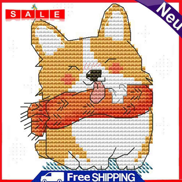 2 Strands Smiling Dog Partial Embroidery Stamped Cross Stitch Home Decor Gifts