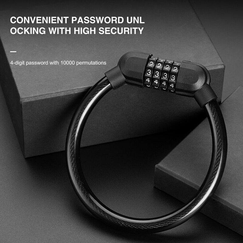 Bicycle Safety Cable Locks MTB Anti Theft 4 Digit Password Lock (Black) Newly