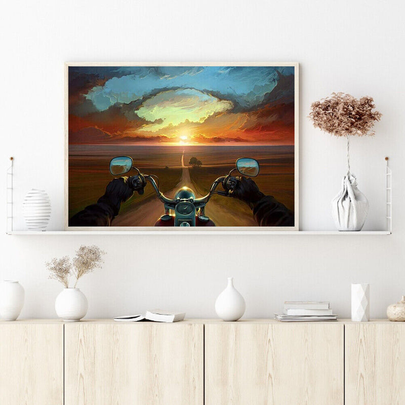 Frameless Oil Paint By Numbers Dusk Motorcycles DIY Canvas Picture Craft
