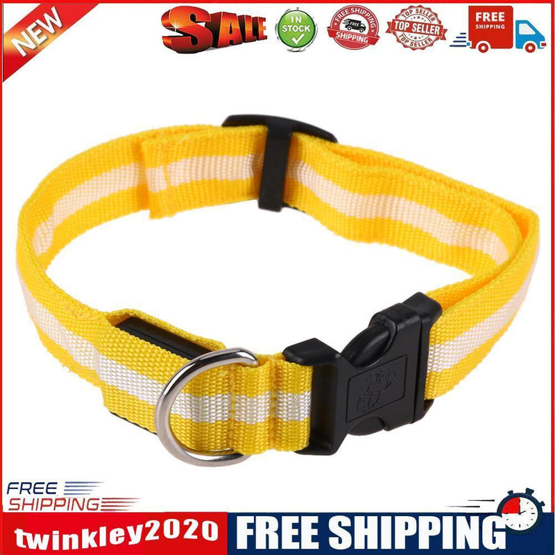 2.5cm LED Night Flashing Dog Pet Necklace Nylon Collar Leash(Yellow/S)