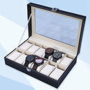 12 Grids PU Leather Watch Box Storage Case Jewelry Display Window Organizer