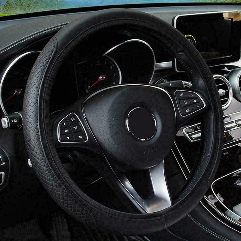 Black+Red Microfiber Leather Car Steering Wheel Protect Cover 38cm Sale N5S7