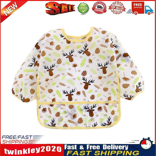 Baby Feeding Bibs Kids Waterproof Long Sleeve Coverall (0-3Years Elk) Newly