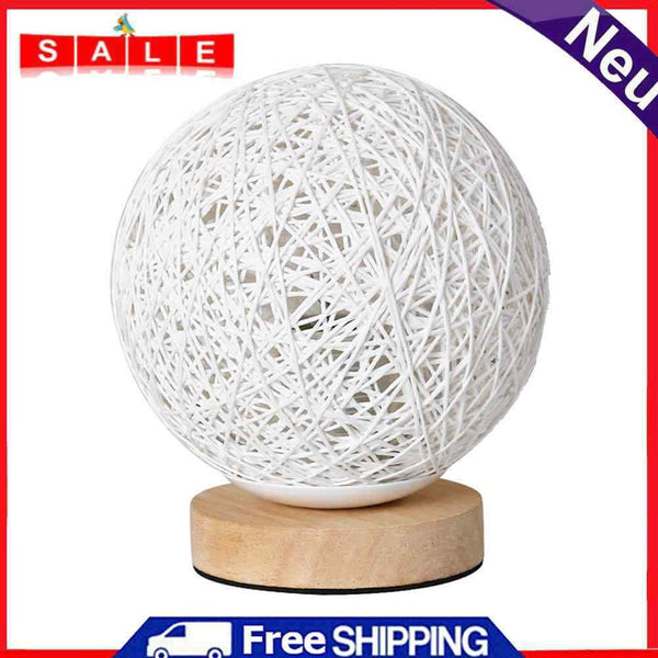 15cm LED Rattan Ball Wood Night Light Wooden Table Lamp Home Bedroom Decor Gift