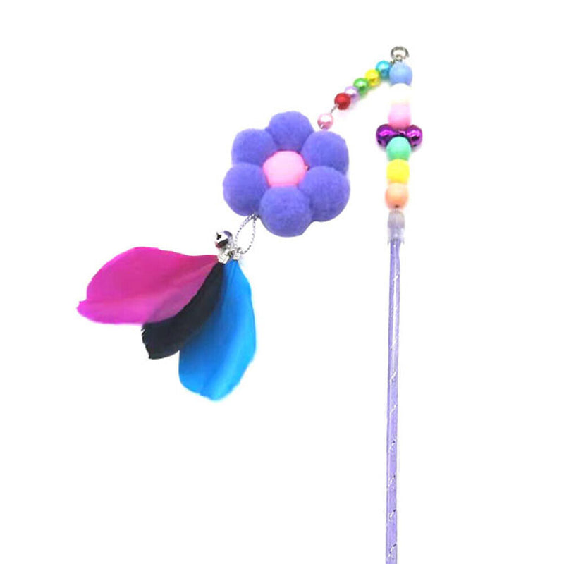 Feather Bell Flower Chaser Wand Funny Entertainment Cat Teaser Rod Stick Toys