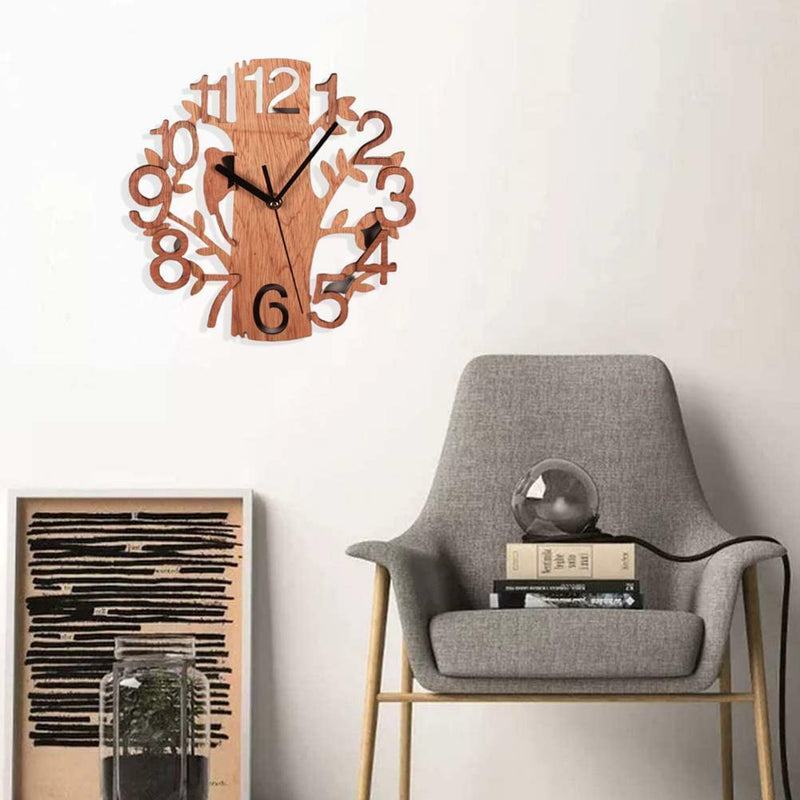 Wall Clock Tree-Shape Silent Non-Ticking Clock  Office Living Room Bedroom Decor