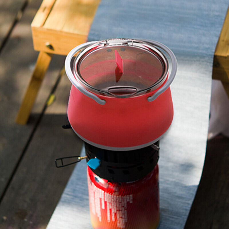 Outdoor Folding Silicone Kettle Portable Mini Boiling Pot w/ Handle (Red) Newly