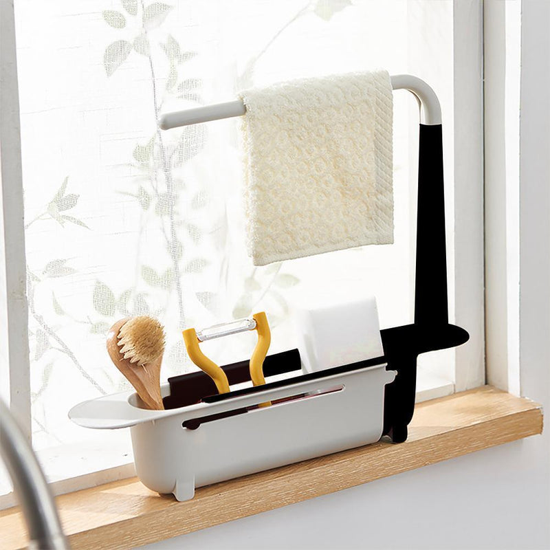 Telescopic Sink Drain Racks Organizer Soap Basket Kitchen Storage (Black)