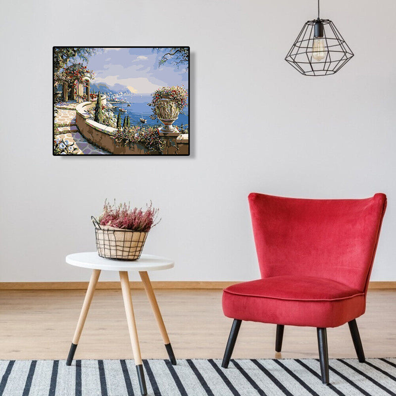 Hand Painted DIY Seaside Corridor Painting By Numbers Kit Canvas Oil Art Picture