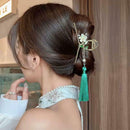 Tassel Hair Claw Retro Flower Hair Clip Barrette Alloy Clip Ponytail E0Z0